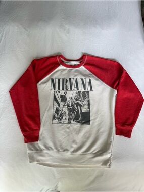 NIRVANA Crewneck Raglan Tee in Red and Cream